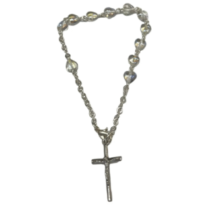 pulsera rosario corazón transparente