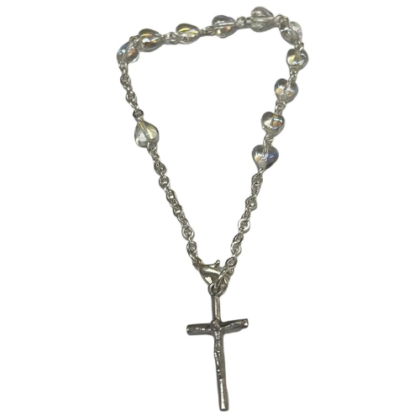 pulsera rosario corazón transparente