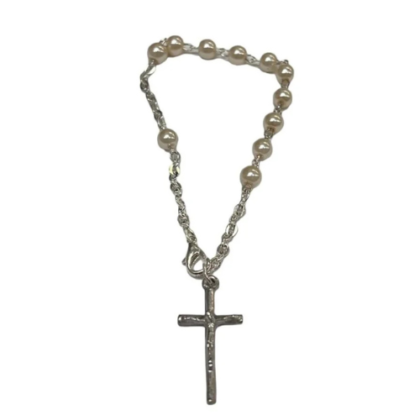 pulsera rosario esfera beige