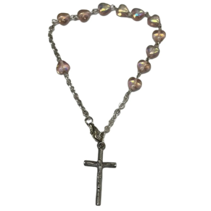 pulsera rosario corazón rosa