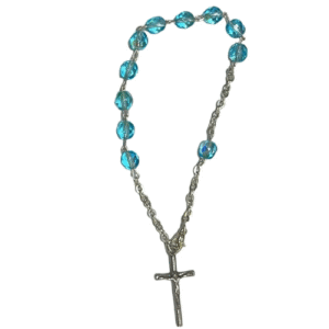 pulsera rosario esfera azul claro (celeste)