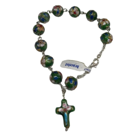 pulsera rosario flor metal, italiana