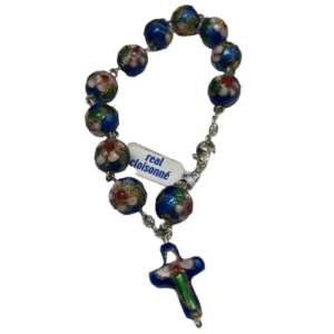 pulsera rosario flor azul, italiana