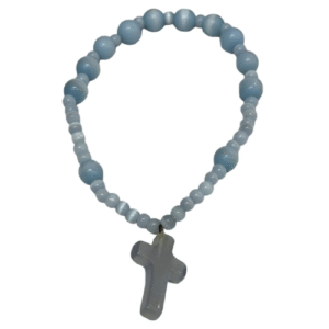 pulsera rosario elastica azul claro (celeste), italianas