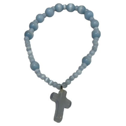 pulsera rosario elastica azul claro (celeste), italianas
