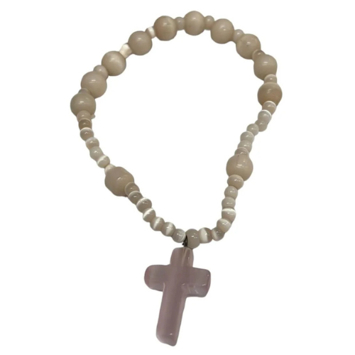 pulsera rosario elastica rosa, italianas