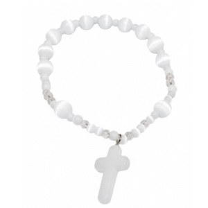 pulsera rosario elastica blanca, italianas