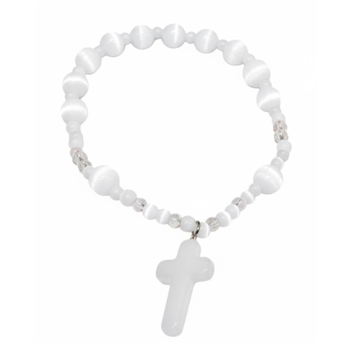 pulsera rosario elastica blanca, italianas