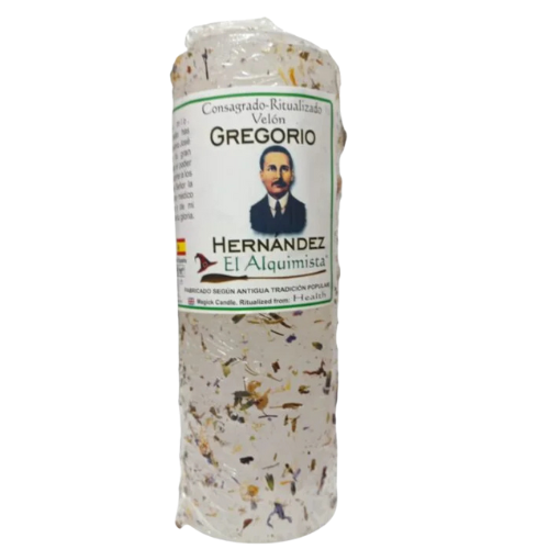 velÓn con hierbas gregorio hernandez 17 cm x 6 cm. velÓn con hierbas gregorio hernandez 17 cm x 6 cm.