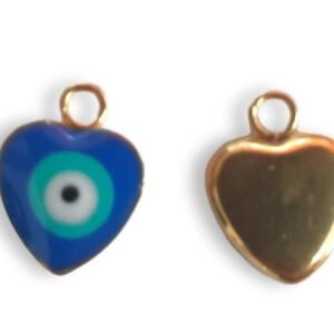AMULETO OJO TURCO AZUL corazón en acero y cristal dorado 0,8 cm