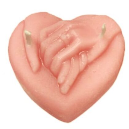 VELA CORAZON ROSA CON MANOS DOBLE PABILO MINI
