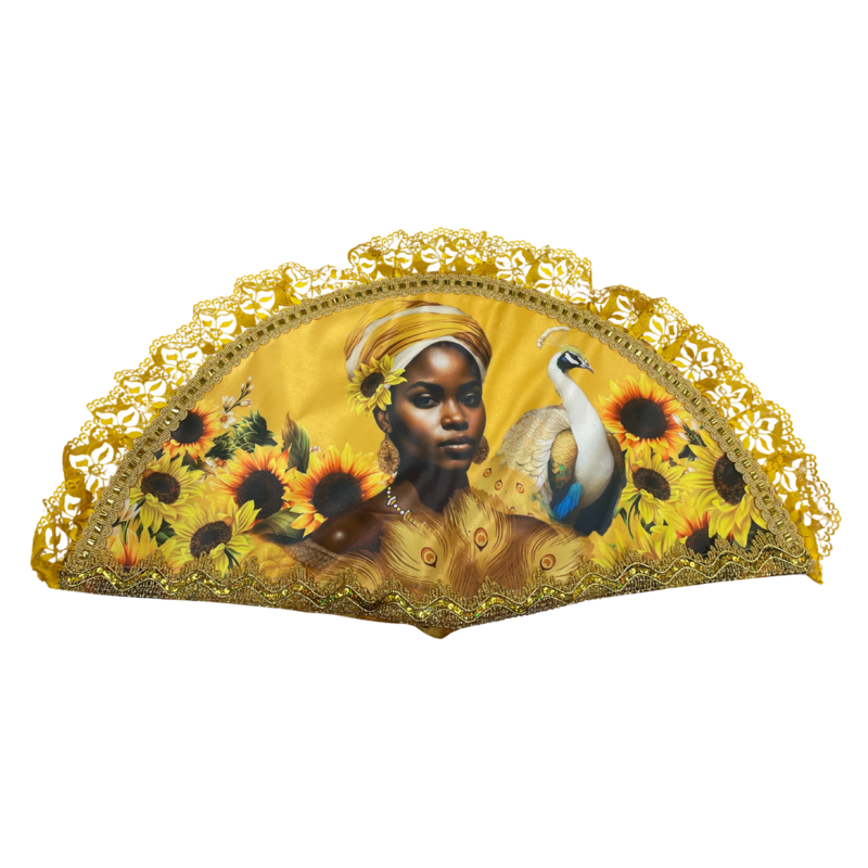 ABANICO DE OCHÚN DOBLE CARA 65 X 35 CM.