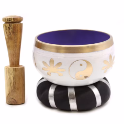 Set de Cuenco Tibetano -10,7 cm - Yin & Yang - Blanco/Morado