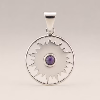 Colgante devocional de la India - plateado (cordón de 45 cm) - Amatista de adoración al sol
