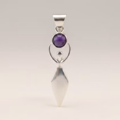 Colgante devocional de la India - Baño de plata (Cordón de 45 cm) - Diosa Amatista