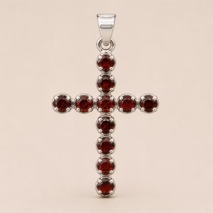 Colgante devocional de la India - bañado en plata (cadena de 45 cm) - crucifijo de granate