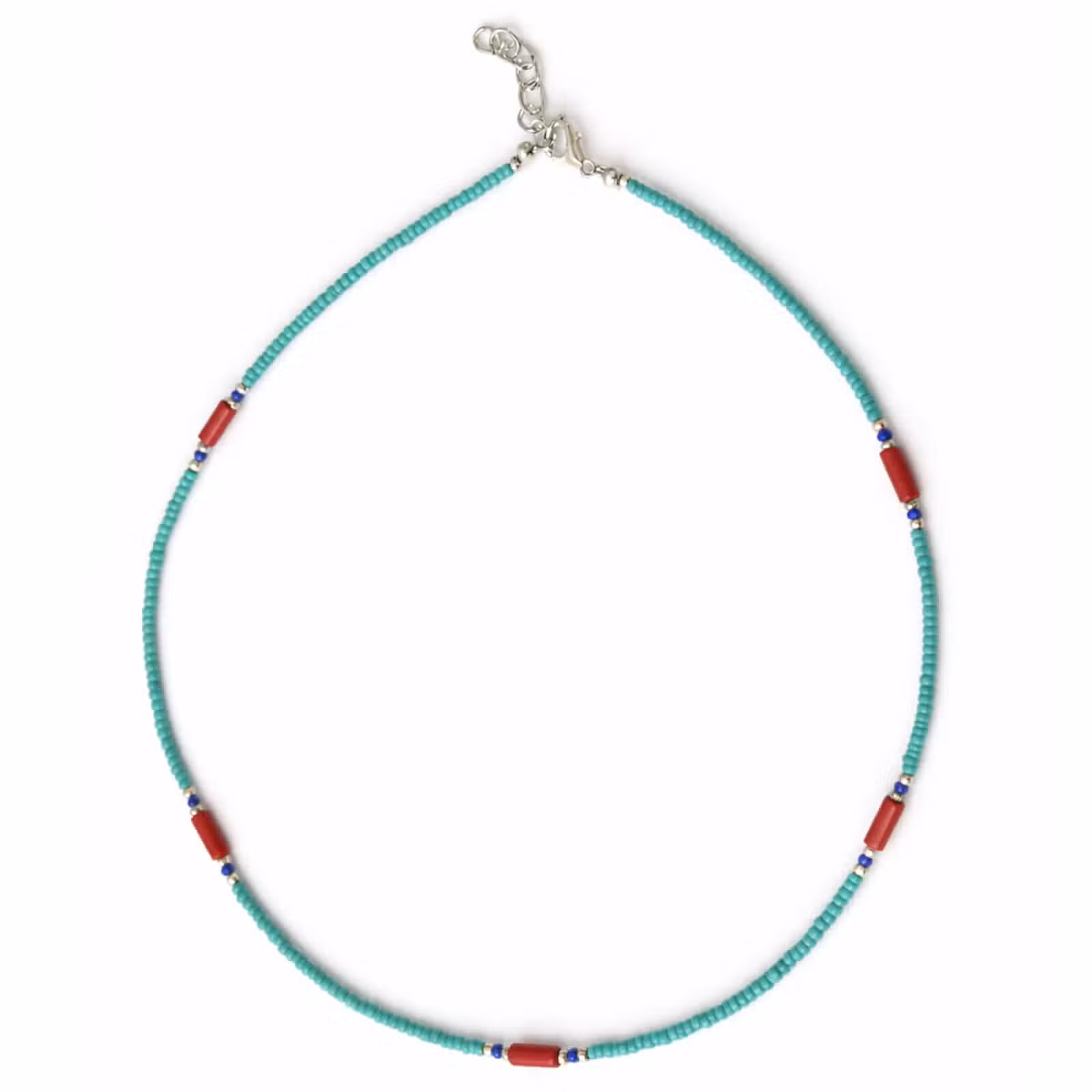 Turquesa nepalí y coralita de alta calidad - Collar con detalle de lapislázuli 42cm.