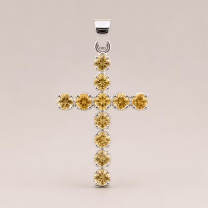 Colgante devocional indio - plateado (cadena de 45 cm) - crucifijo de citrino