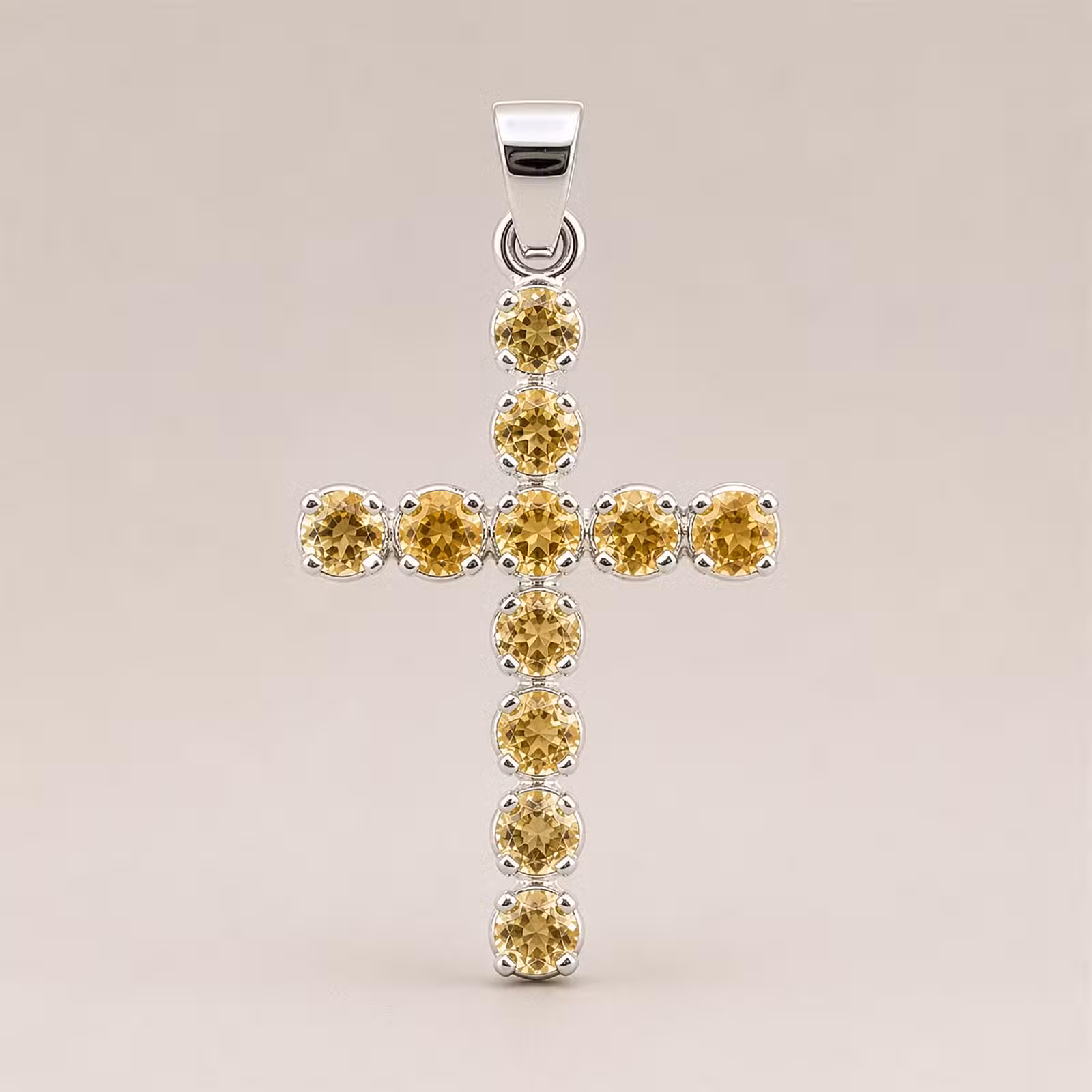 Colgante devocional indio - plateado (cadena de 45 cm) - crucifijo de citrino