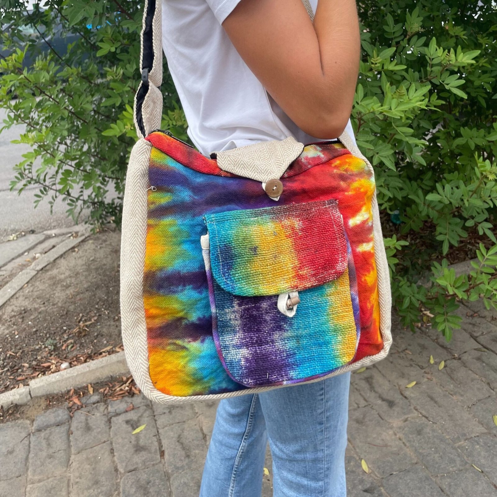 Bolsa de estudio de cáñamo Tiedye con bolsillo frontal - Imagen 2