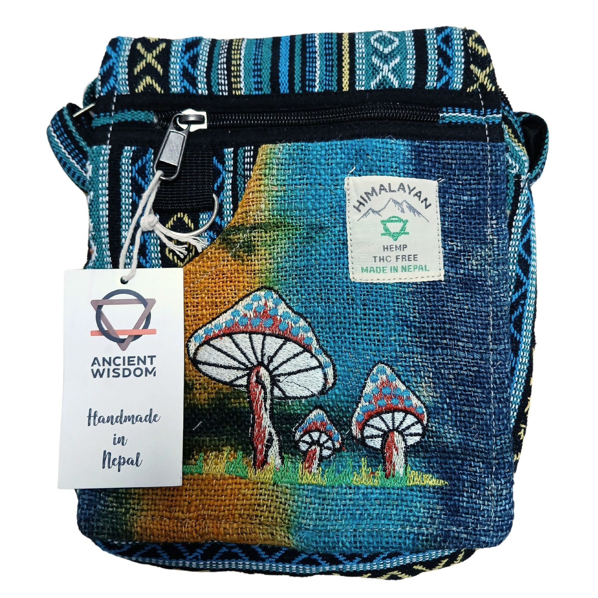 Bolso con Bordado de Cáñamo - Hongos Verdes - Imagen 2
