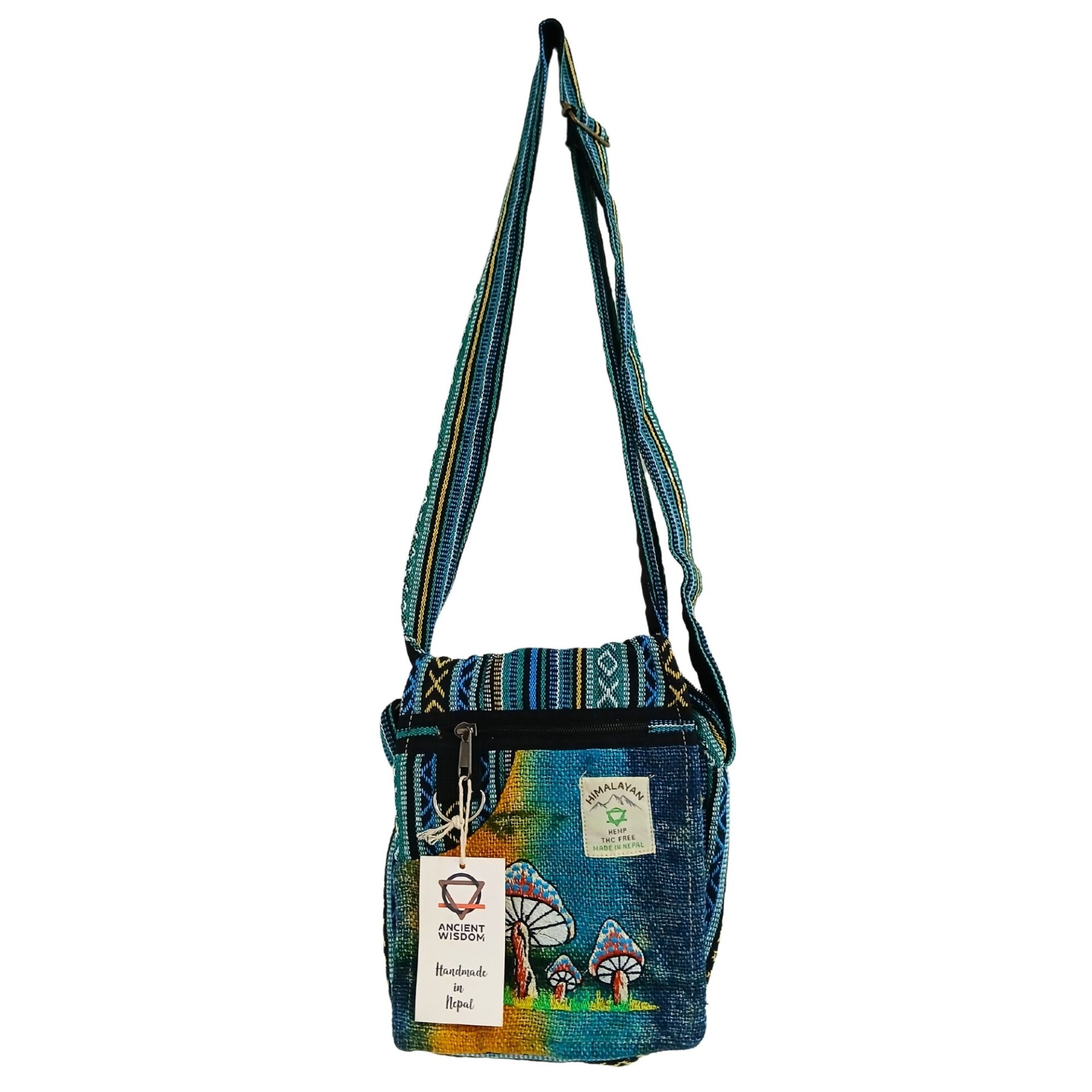 Bolso con Bordado de Cáñamo - Hongos Verdes