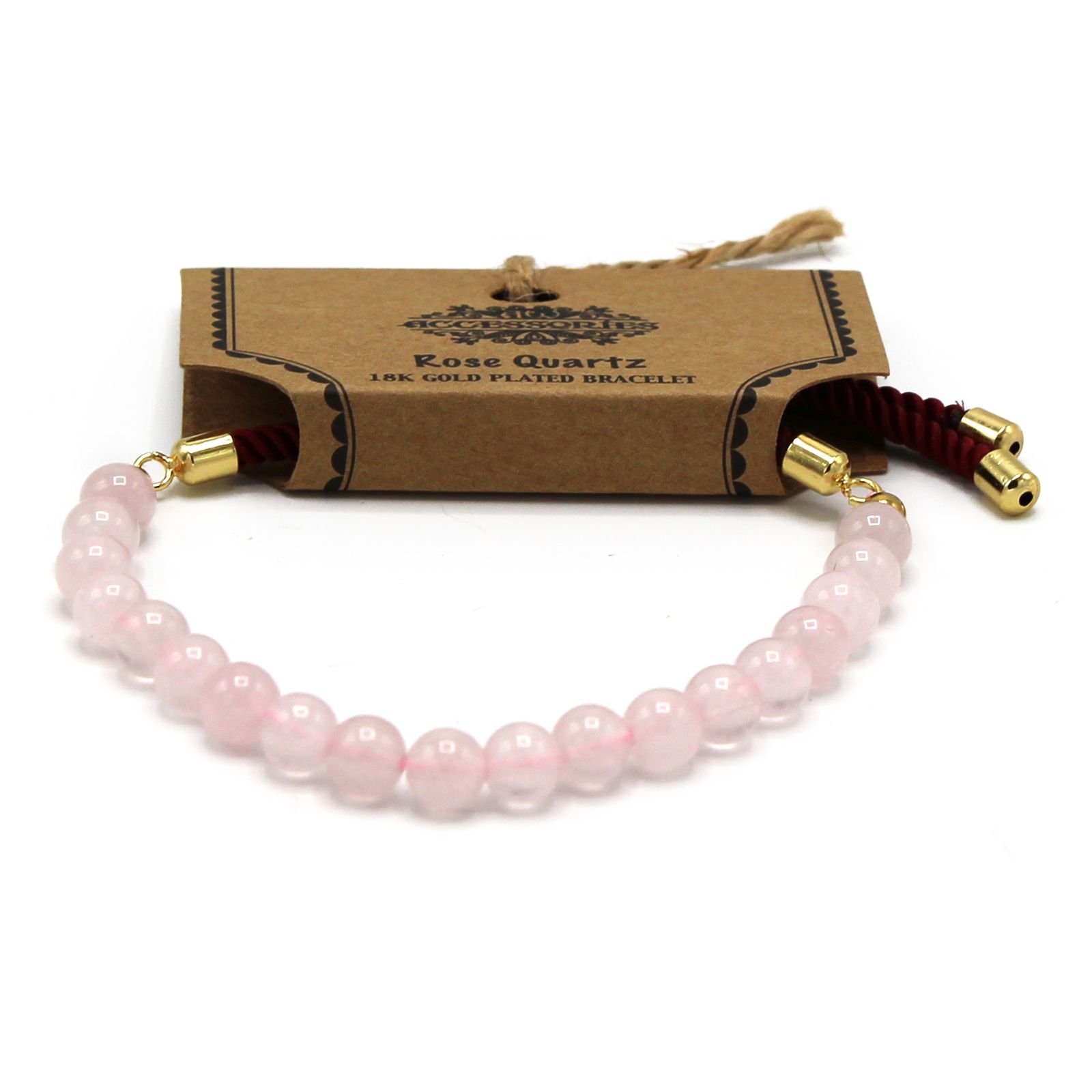 Pulsera de hilo burdeo con Cuarzo Rosa - Imagen 3