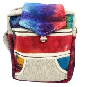 Bolso bandolera de cáñamo teñido con 2 cremalleras y solapa