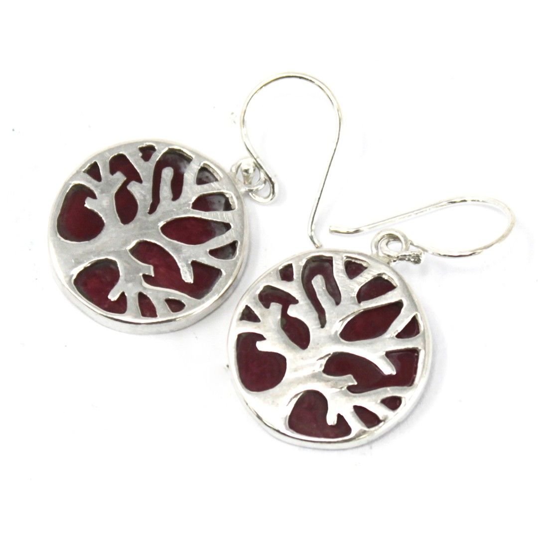 Pendientes Plata de Árbol de la Vida 15mm - Efecto Coral - Imagen 5