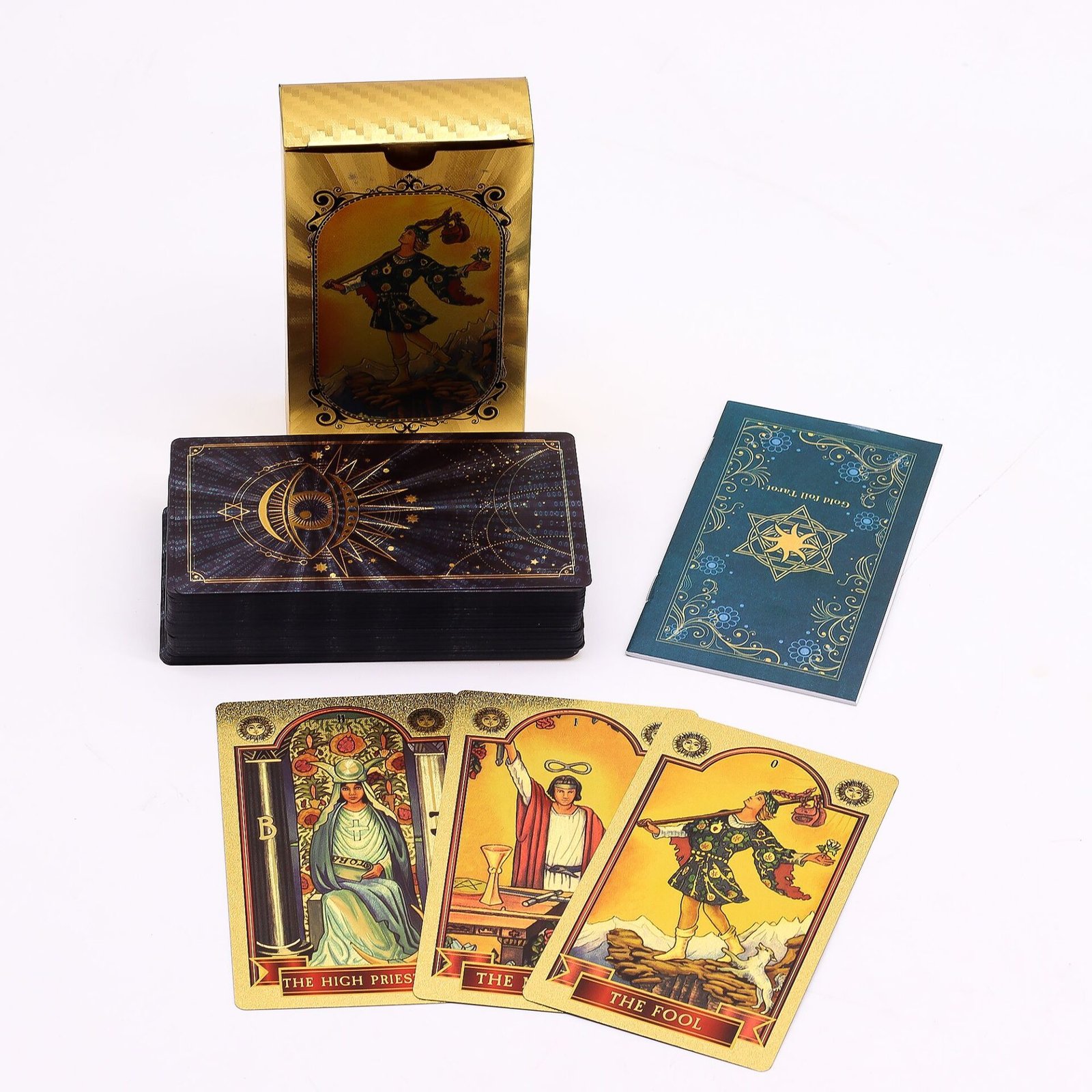 Conjunto de cartas de tarot con foil azul y dorado - Ojo que todo lo ve - con folleto - Imagen 2