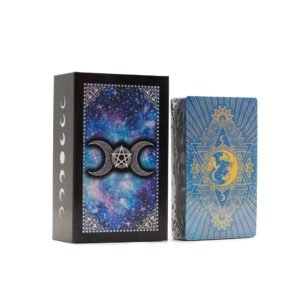 Conjunto de cartas de Tarot con lámina azul - Cara de la Luna - con folleto