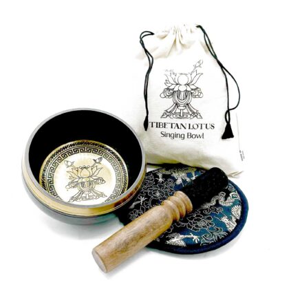 Set de cuenco tibetano batido y grabado a mano - 14 cm - Flor de loto