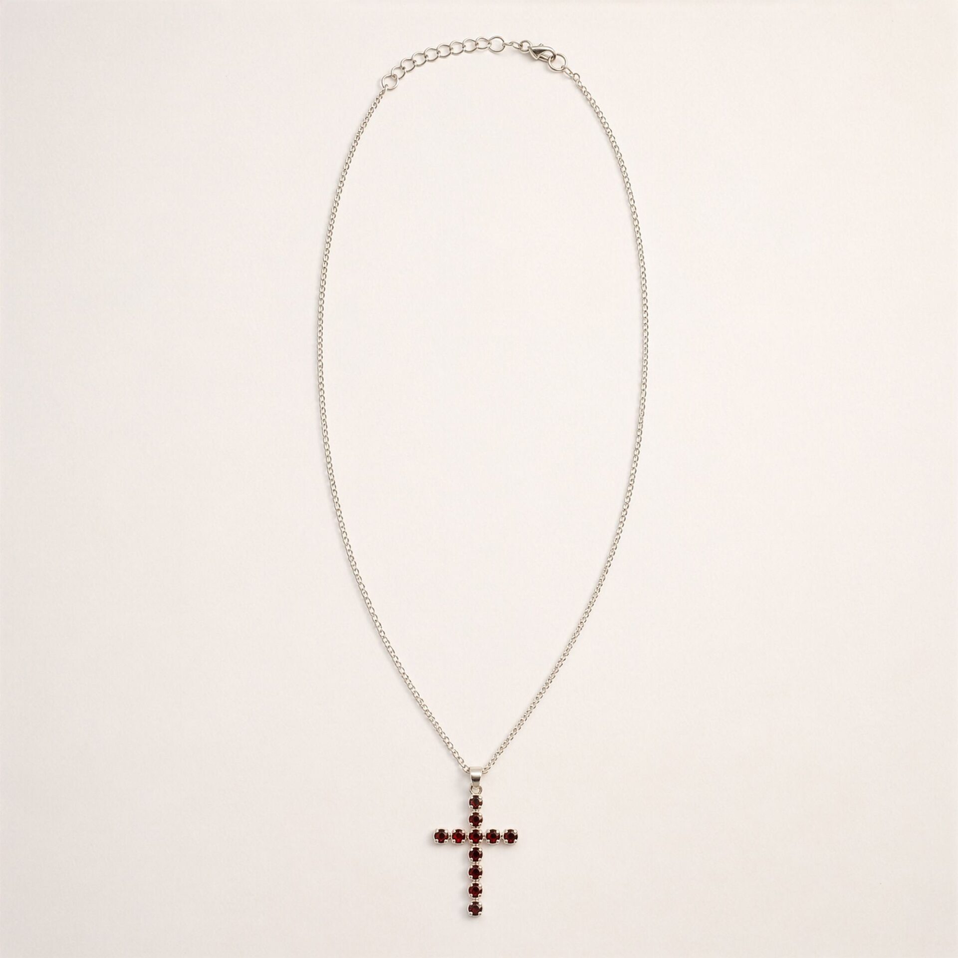 Colgante devocional de la India - bañado en plata (cadena de 45 cm) - crucifijo de granate - Imagen 2
