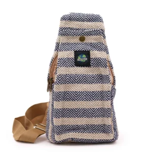 Bolso Bandolera de Algodón Natural - Marron Claro y Azul Marino