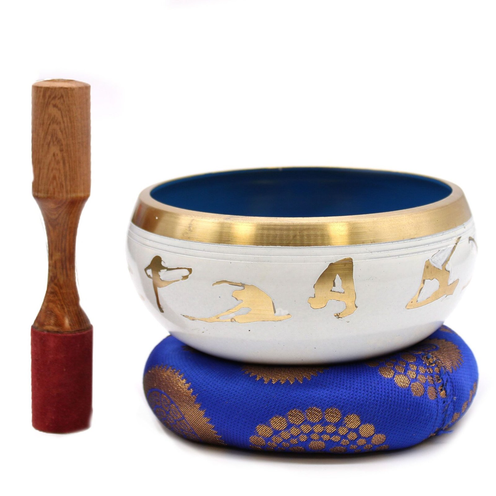 Juego de Cuenco Tibetano Lrg - Movimiento de Yoga - Blanco/Azul 14cm - Imagen 4