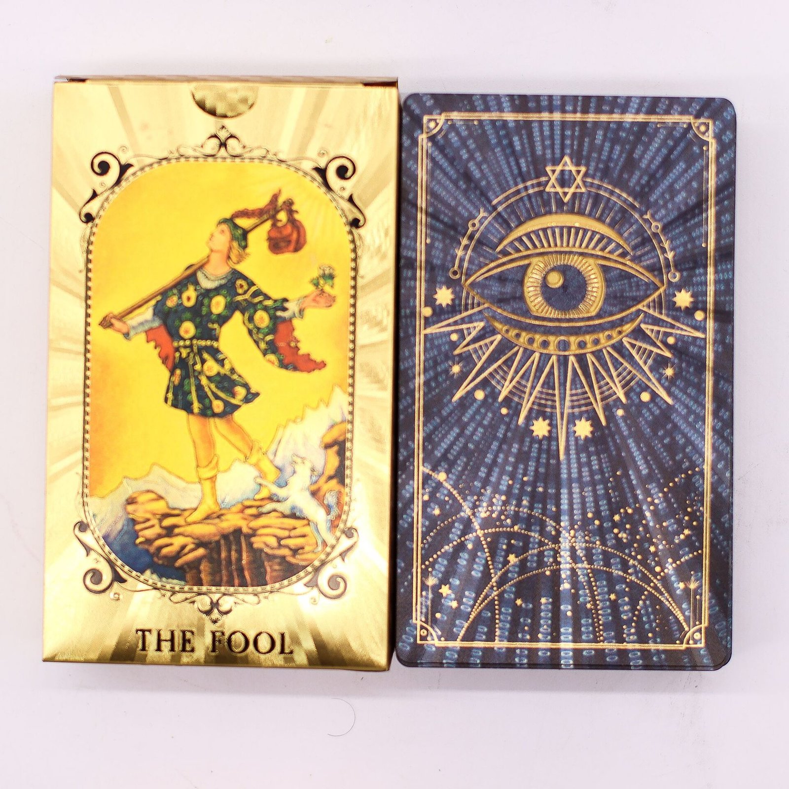 Conjunto de cartas de tarot con foil azul y dorado - Ojo que todo lo ve - con folleto - Imagen 5