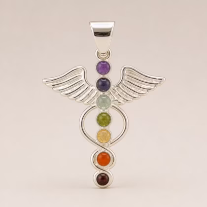Colgante devocional de la India - Baño de plata (cordón de 45 cm) - Ángel Chakra