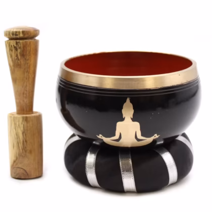 Juego de Cuenco Tibetano - Buda - Negro/Naranja 10,7 cm