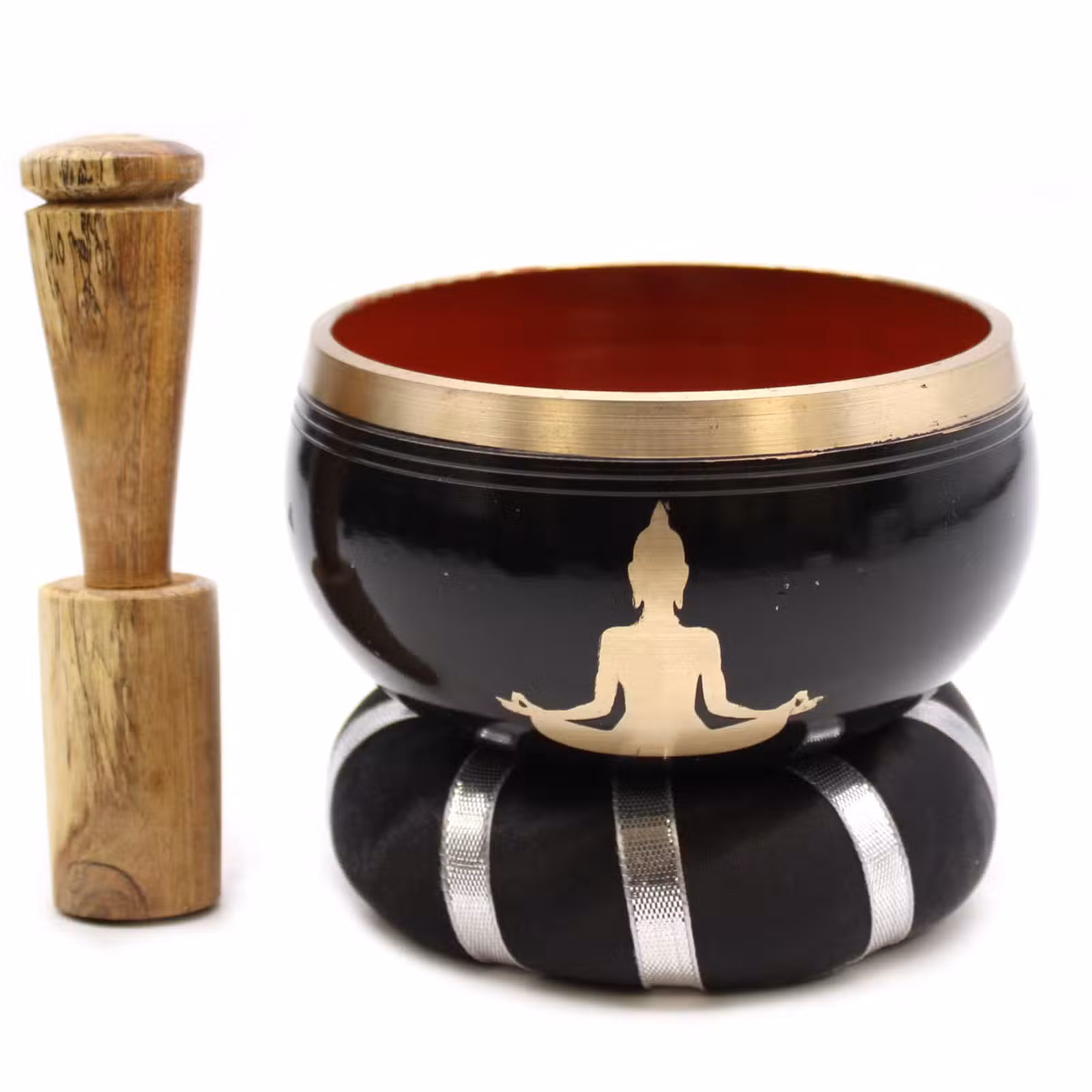 Juego de Cuenco Tibetano - Buda - Negro/Naranja 10,7 cm