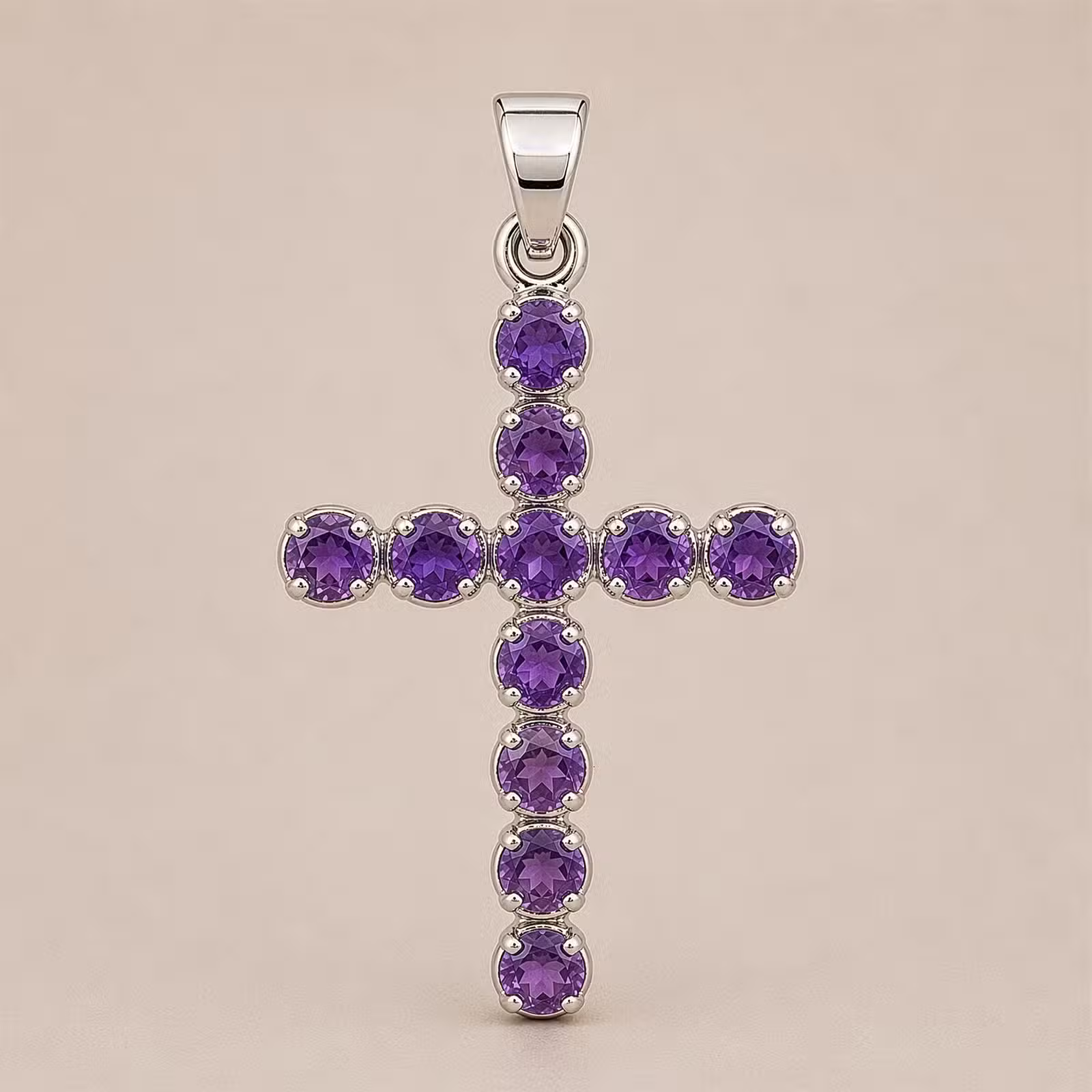 Colgante devocional indio - bañado en plata (cadena de 45 cm) - Crucifijo de amatista