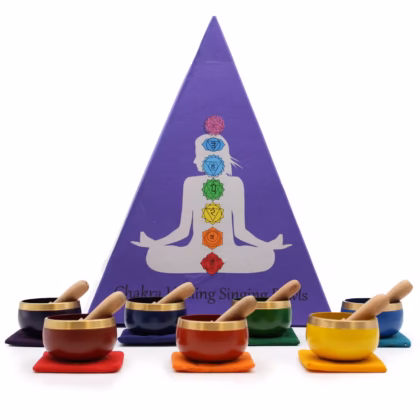 Set de 7 cuencos tibetanos con pirámide de chakras