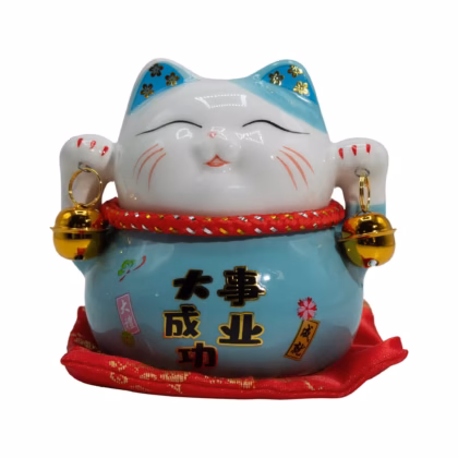 Hucha de cerámica en forma de gato - Azul sobre cojín