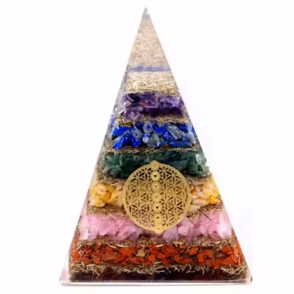 Pirámide de Orgonita - Gemas Chakra - Flor de la Vida de los Siete Chakras- 70 mm