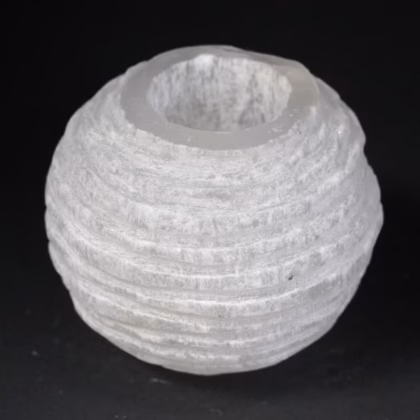 Portavelas de Selenita Bola de Nieve- 8 cm