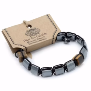 Pulsera Magnética Shamballa de Hematita - Cuboides Ojo de Tigre