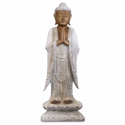 Estatua de Buda en pie Encalado - 1 m Bienvenida