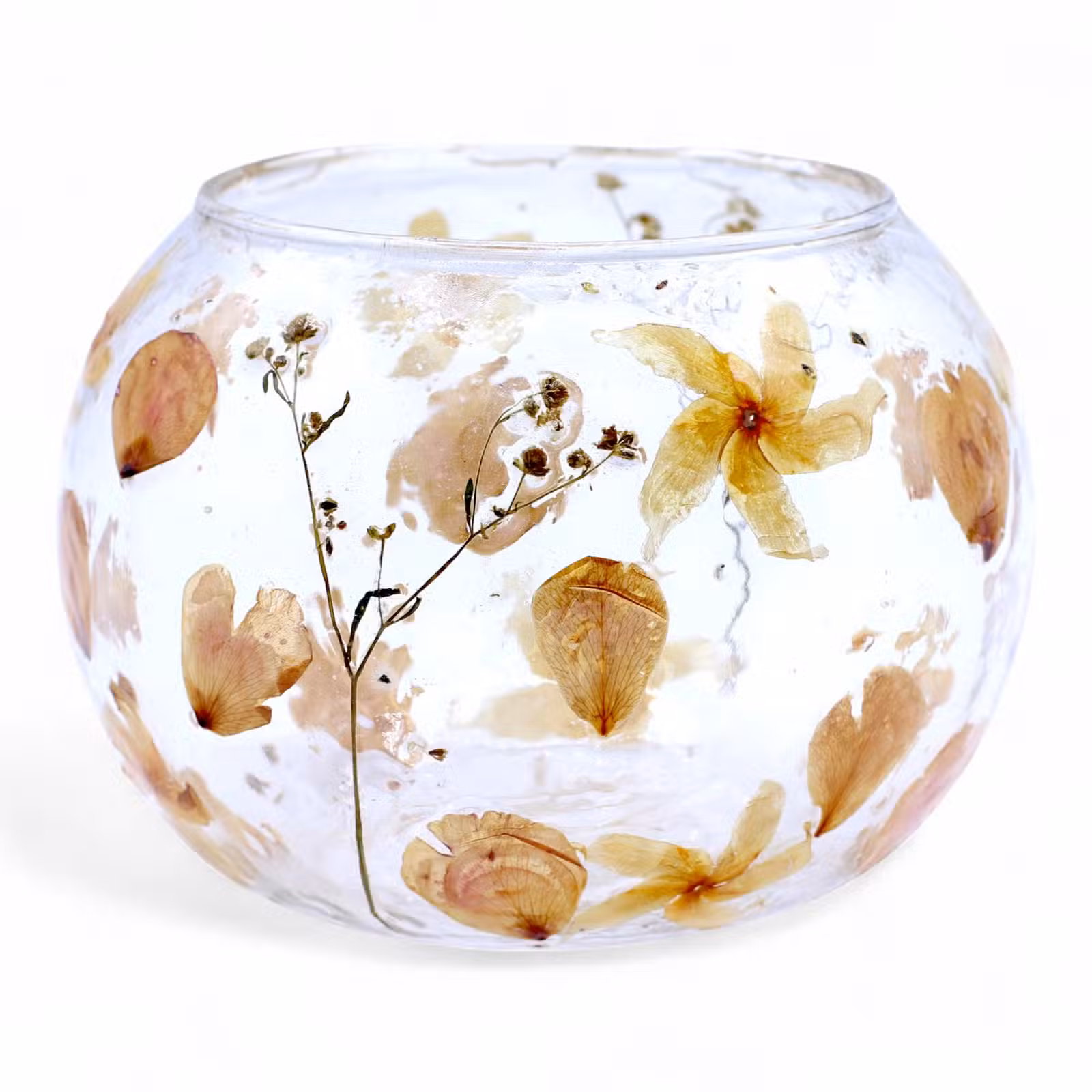 Portavelas de cristal floral natural - Cuenco grande rosa - (12x13cm)