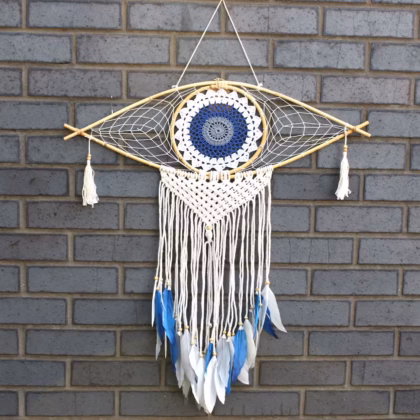 Atrapasueños - Macramé Ojo Blanco / Azul / Gris, Grande