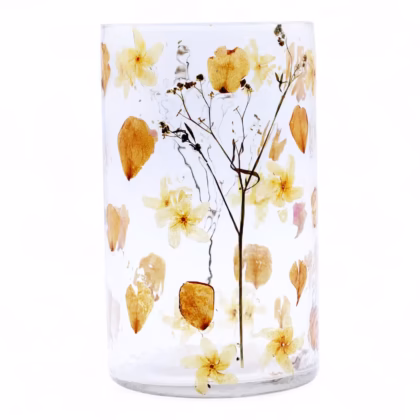 Jarrón alto y portavelas de cristal floral natural - Rosa 19x11 cm