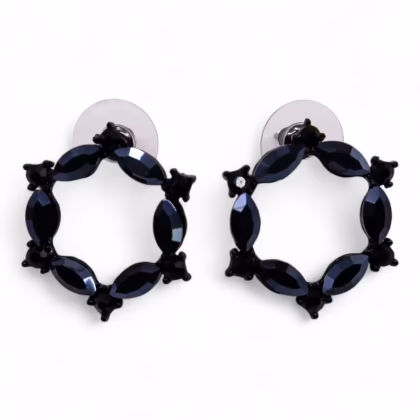 Pendientes de Cristal Vintage - Aro - Negro Azabache